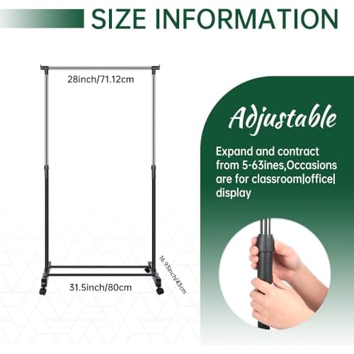 Anchor Chart Storage Rack with Casters Rolling Anchor Chart Holder for Classroom Home Educational Tools(Chart Stand with Anchor Chart In Black) (Black+4hooks+3hangers) (Rainbow)