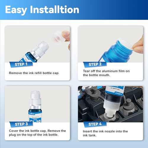 GI-20 GI20 Ink Refill Bottles Kit Replacement for Canon GI-20 Ink Cartridge with G6020 G5020 G7020 Printer, GI20 Ink Bottles 4 Pack (170mL Black Ink Refill, 70mL Cyan Magenta Yellow)