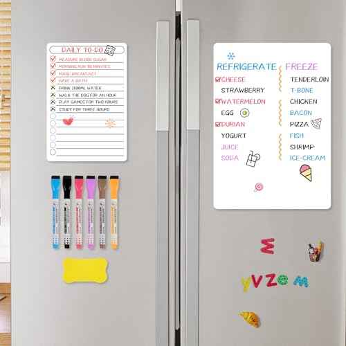 6 Pack Magnetic Dry Erase Board, 3 Pack 8'' x 12'' & 3 Pack 5'' x 8'' Magnetic Whiteboard for Fridge, Magnetism Notepad for Fridge with 6 Markers, 1 Eraser