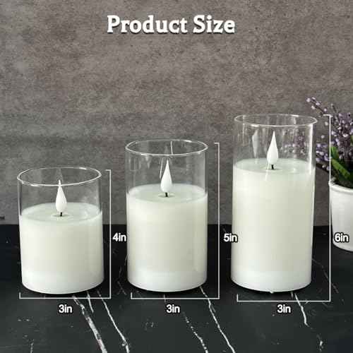 Rechargeable Flameless Glass Pillar Candles?Gifts for Women?Set of 3, Realistic Flickering LED Light,Remote & Timer, USB-Rechargeable, Ideal for Living Room, Bedroom & Holiday D?cor