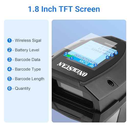 Barcode Scanner Wireless, 1D Laser Bar Code Scanners with Stand 2.4G Wireless & USB Wired Connection Plug and Play 2 in 1 Handheld Barcode Reader with Screen