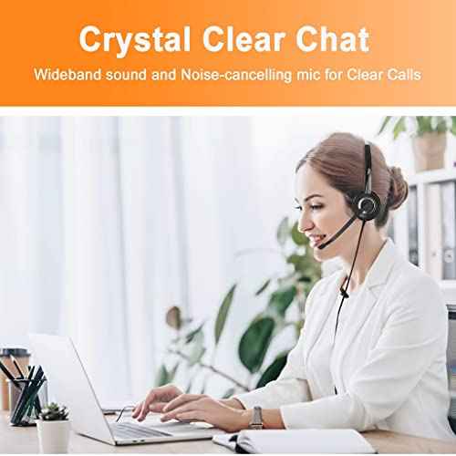 Phone Headset Compatible with Grandstream Yealink Snom Phones Mic Noise Cancellation HD Voice Headphone RJ9 & 3.5mm (CTIA) Adapter