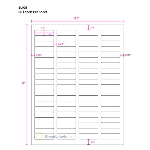 Return Address Labels from SheetLabels.com, 1-3/4" x 1/2", Laser or Inkjet Printable, Easy to Peel, 8000 Labels - 100 Sheets