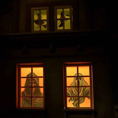 2 Pcs Halloween Window Projector 62.5" x 35" Holographic Rear Projection Screen Set Portable Fabric Double Sided Projector Screen for Projecting Halloween Videos Haunted Windows Film Night
