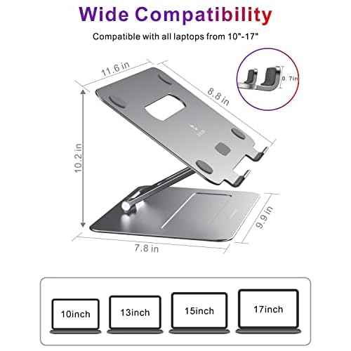 Adjustable MacBook Laptop Stand for Desk | Ergonomic Aluminum Laptop Riser with Heat-Vent, Compatible for 10-17" Laptops, Space Grey