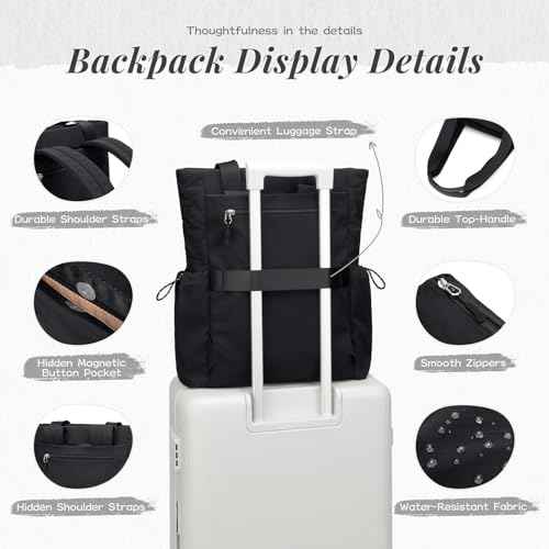 GOLF SUPAGS Convertible Laptop Backpack for Women 15.6" Laptop Tote Casual Daypack for Work Travel College Bag (Black)