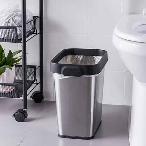 2 Pack Stainless Steel Trash Can 2 Gallon, Open Top Trash Can, 7" x 10" x 11", Rectangle Rubbish Bin, Slim and Narrow, No Lid Small Wastebasketfor Kitchen, Bathroom, Living Room, Office