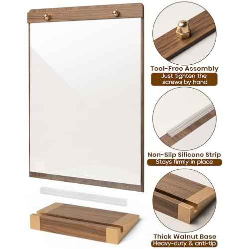 3Pack Acrylic Sign Holders 8.5 x 11 with Walnut Wood Base, Tabletop Clear Commercial Display Stand for Menu, Poster, Flyer, Table Paper Frame for Restaurant/Office/Coffee Shop Store Bar/Wedding/Hotel