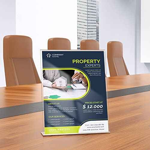 Clear Acrylic Sign Holder - 12Pack 8.5x11'' Flyer Document Brochure Display Holder with Vertical Slant Back for Office Desktop - Plastic Paper Holders for Restaurant Tabletop