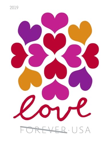 USPS Hearts Blossom Love Forever Stamps - Wedding & Celebration, 1 Sheet of 20 (2019)