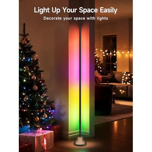 Corner Floor Lamp, Smart RGB LED Corner Lamp with App & Remote Control, Music Sync, Scene Modes, Modern Ambient Lighting Floor Lamp for Living Room, Bedroom, Gaming Room Decor