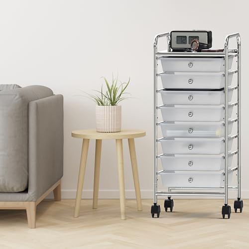 Simple Houseware 8-Drawer Chrome Rolling Utility Cart – 14.4x12.7x30.25 inches