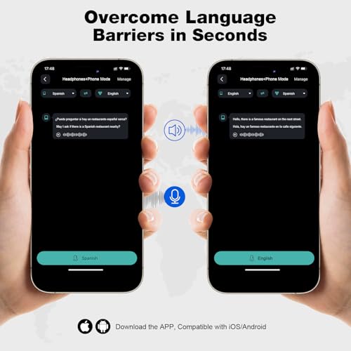 IAMJOY Language Translation Earbuds, 163 Language & Accents Two-Way Translator Device Built-in 6 Mics, 42dB Hybrid Dual Noise Cancelling Earbuds for Travel Business Learning, White