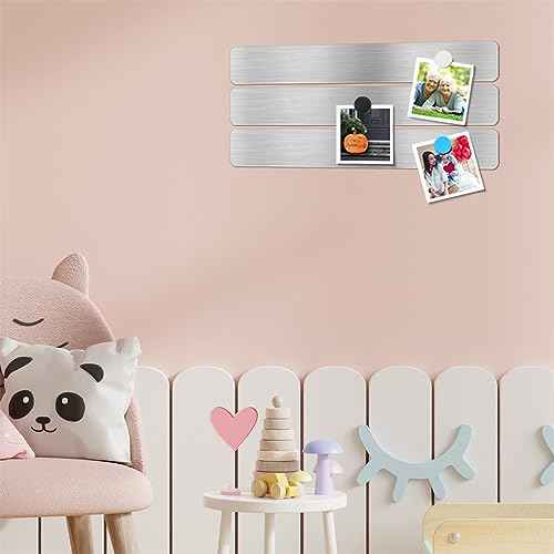 Magnetic Bulletin Strips 5PCS Self Adhesive Frameless Stainless Iron Bulletin Board Bar with 10 Magnetic Buttons for Memo Photo Notes Office School Home