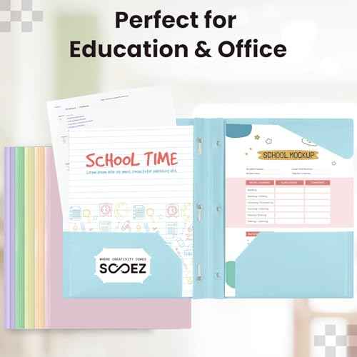 Sooez Folders with Pockets and Prong, 6 Pack, Pastels Colors, File Folders with Prongs, 2 Pocket Folders Bulk, Plastic Folder, School Folder College Supplies, Aesthetic Nursing Cute School Supplies