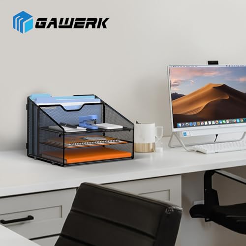 Gawerk Black Desk File Organizer with 5 Compartments - Office Paper Tray