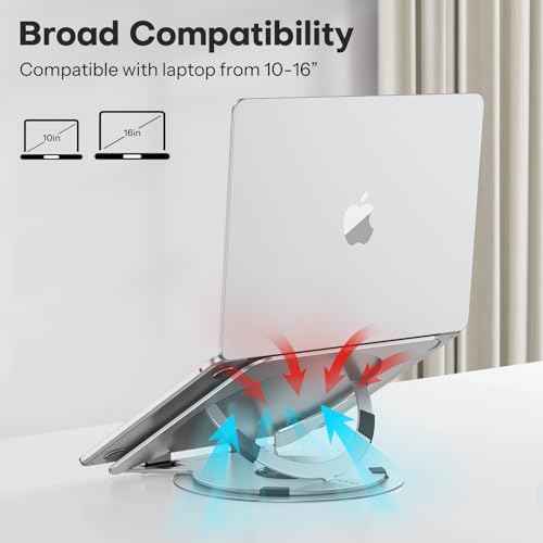 OMOTON Portable Laptop Stand for Desk, Ergonomic Computer Stand with 360¡Æ Rotating Base, 5-Level Adjustable Aluminum Foldable Mount, Compatible for 10-15.6" Laptops
