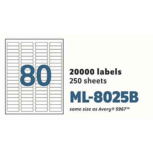 Printable Labels for Mailing - Laser/Ink Jet Compatible Shipping Address Return Labels, 80 per Sheet, 1/2 x 1-3/4", Box of 250 Pages/20000 Labels, White