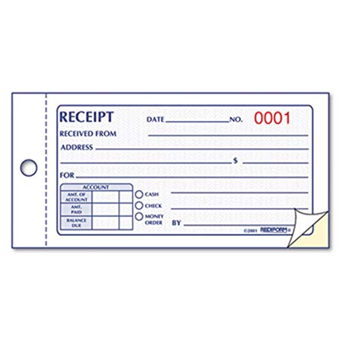 Rediform 2 3/4 x 5 Receipt Book, 50 Forms, Consecutively Numbered