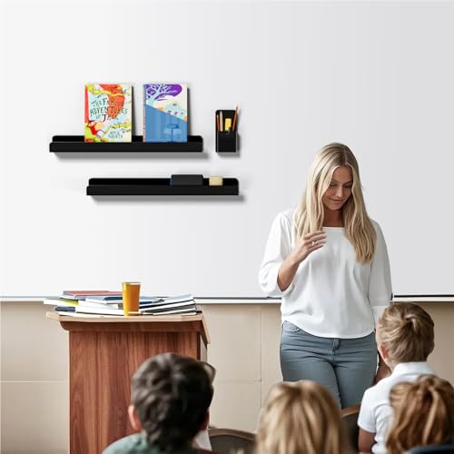 Black Magnetic Shelf with Pen Holder for Whiteboards - FUCDTEFC