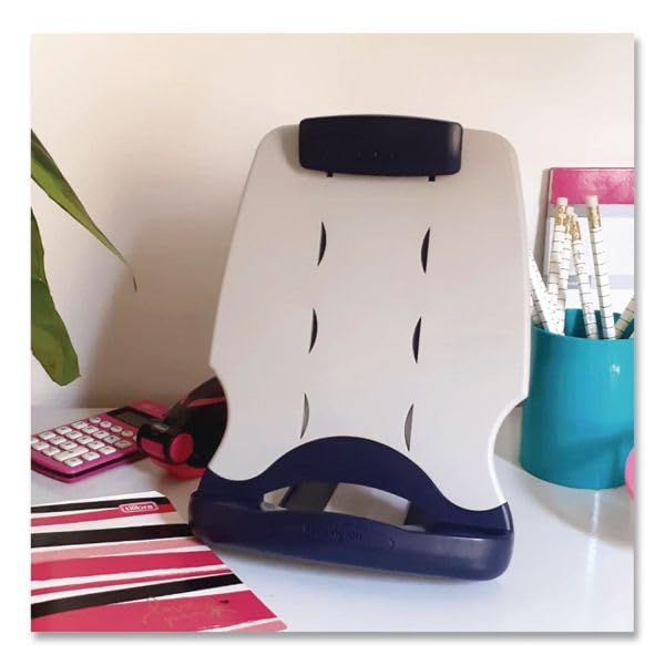 Kensington Insight Adjustable Book Copyholder, Metal, Midnight Blue/Gray, 50 Sheet Capacity
