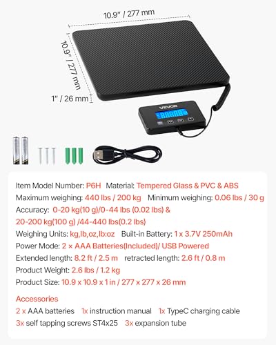 Digital Postal Scale 440 lbs with Tare, Hold, Dual Accuracy & LCD Display