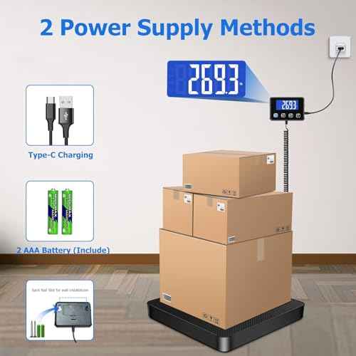 440lb Shipping Scale, 0.35oz High Accurate Digital Package Scale with Hold/Tare Function, Weight Scale for Packages, Luggage, Small Business, Home Use, Battery & Charging Cable Include