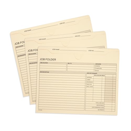 100 Blue Summit Supplies Job Folders Construction, 10 x 12 Inches, Project Folders with Preprinting for Job Tracking, Manila Job Folders File Jacket ? 100 Folders