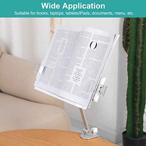 PATIKIL Book Stand for Reading, Metal Reading Rest Book Holder with Page Clips, Height Angle Adjustable, 360¡Æ Rotating Arm Suitable for Sheet Music, Laptop