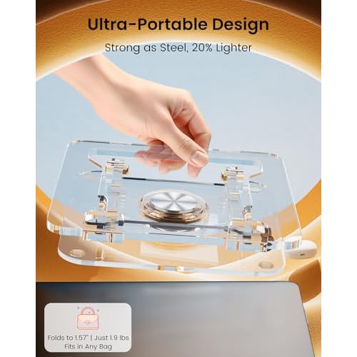 Laptop Stand for Desk - Adjustable, Foldable Clear Acrylic Riser with 360¡Æ Rotating Base, Ergonomic Laptop Holder for MacBook Pro/Air & 10-16¡± Notebooks