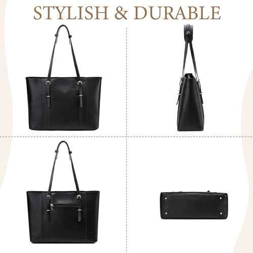 Laptop Tote Bag for Women, PU Leather Water Resistant Travel, Work,Teacher Tote Bag Fits 15.6 inch Laptop