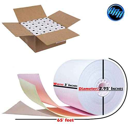 (32 Rolls) 3-ply 3" inch 65' Feet White/Canary/Pink Carbonless Paper for Star SP700 TMU 220 (3-ply 3" inch 65' Feet) Kitchen Printer Paper From BuyRegisterRolls