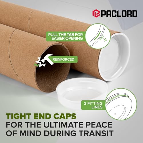 4" x 48" Reinforced Kraft Paper Mailing Tube, Pack of 1 Tube with 2 Caps ? Secure USPS Approved Poster Tube ? Made in USA Cardboard Tube for Shipping and Storing Posters, Prints, Artwork, or Documents