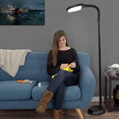 Lavish Home Adjustable Floor Lamp for Bedroom - Full Spectrum Natural Sunlight Lamp for Office with Bendable Neck for Reading Light, Craft, Studying, and Esthetician Light - (Black)