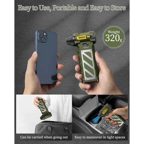 Compressed Air Duster,Infinitely Variable Speed£¬130000RPM Electric Jet Dry Blower with Safety Hammer,Cordless Rechargeable Air Duster for Cleaning PCs/Keyboards/Car Washing (Green)