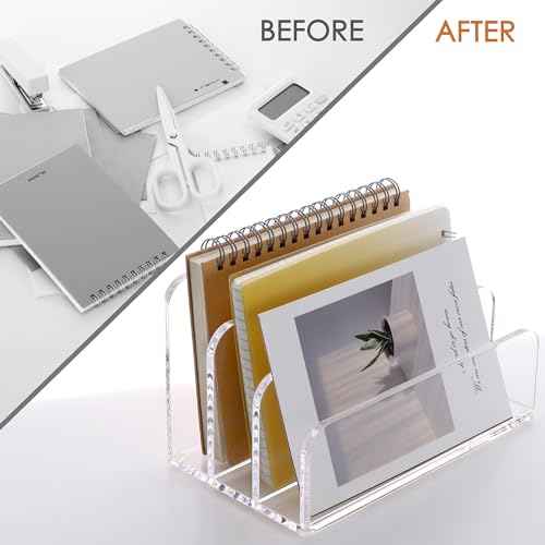 SANRUI 3 Compartments Mail Organizer Letter Holder for Desk ,Vertical Letter Holder,File Sorter Acrylic Desk Organizer Office Supplies,Clear