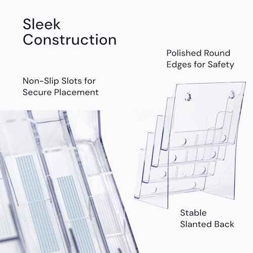 Acrylic Brochure Holder, 4 Tier Clear Literature - 8.5 x 11 inches, Pamphlet Holder, Wall Mount/Countertop Plastic Flyer Display Stand Organizer for Display Flyer, Booklet, Document