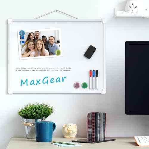 MaxGear Double-Sided Dry Erase Board for Wall, 16"x12" Hanging Whiteboard, Small Dry Erase White Board with 3 Markers&4 Magnets, Portable Whiteboard for Students - Planning, Drawing, Memo, to Do List