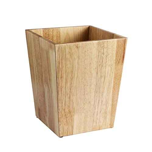 KMwares Decorative Square Wastebasket/Trash Can/Garbage Can for Home Accent, Kitchen, Bathroom Accessories, Office Decoration - Rubber Wood