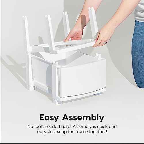 IRIS USA Plastic Drawer Storage Organizer, 4-Drawers, for Classroom Art Supplies Bathroom Dorm Bedroom Laundry Room, Slim Narrow, White Frame with Matte White Front Panels