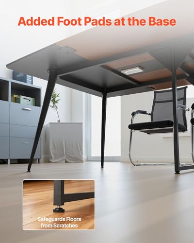 VEVOR 8 FT Boat Shaped Conference Table for 10 Persons, Modern Office Meeting Desk with Metal Legs, Black & Brown