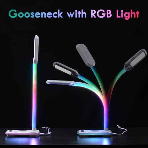 WILIT Desk Lamp with Wireless Charger, Music Sync RGB Color Changing Lights, Gaming Lamp with USB Charging Port, Touch Control Table Lamp, Desktop Light for Home Office Dorm Room, Birthday Gifts