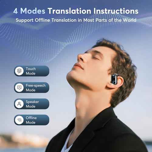 168 Languages AI Translation Earbuds, Bluetooth 5.4 Headphones Translator, 4-in-1 Smart Mode Touch Screen Real-Time Earphones Fit iOS and Android Ideal for Travel Business and Learning, Black