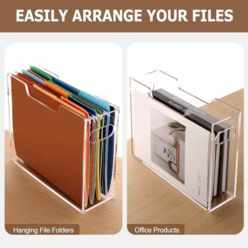 Acrylic File Folder Organizer, Clear Hanging File Organizer Box for Letter Size, Desktop File Holder with Handles, Slim Filing Storage Box for Desk Office Home Work -1 Pack