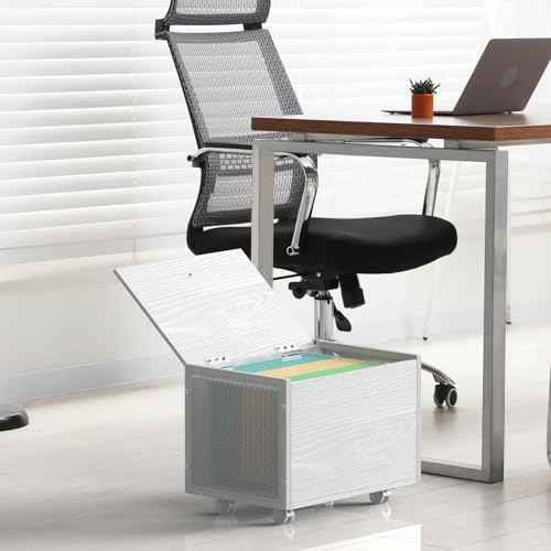 CADUKE File Cabinet on Wheels, Rolling File Organizer for Letter & Legal Size, White Small File Cabinet with Lid, Wooden Decorative File Box Under Desk for Home Office