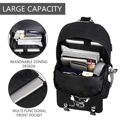 Luminous Pattern Travel Laptop Backpack - Adjustable Shoulder Strap Waterproof Black Backpack With Usb Charging Port & Headphone Port School Backpack Includes Pencil Bag,combination Lock
