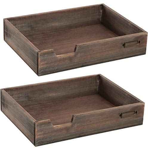 MyGift Set of 2 Vintage Distressed Finish Brown Wood Stackable Office Desktop Document Letter Paper Tray