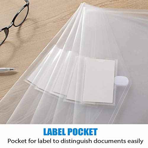 Sooez 10 Pack Plastic Envelopes File Folders, Clear Folder for Document US Letter A4 Size Poly Envelopes with Label Pockets for School Home Work Office Organizer, Clear