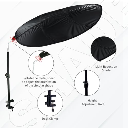 VSUNTENT Office Cubicle Shade Light Cover – Leaf Shape Anti-Glare Desk Shield (Black Leaf) with Clamp