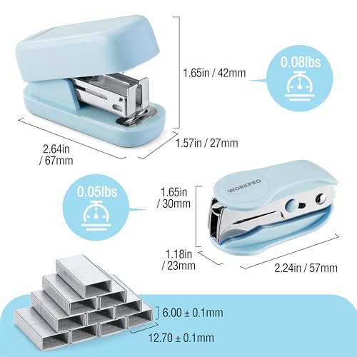 WORKPRO Blue Mini Stapler with Staples & Remover – Portable Office Desk Tool
